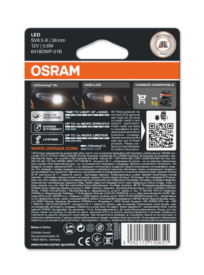 sidovy som visar profil och design av LEDriving LEDlampa SL C5W (36 mm) – Vit – OSRAM