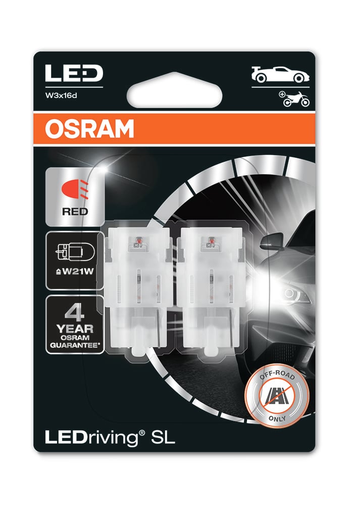 LEDriving LEDlampa SL W21W – T20 – Röd – produktbild framifrån | OSRAM