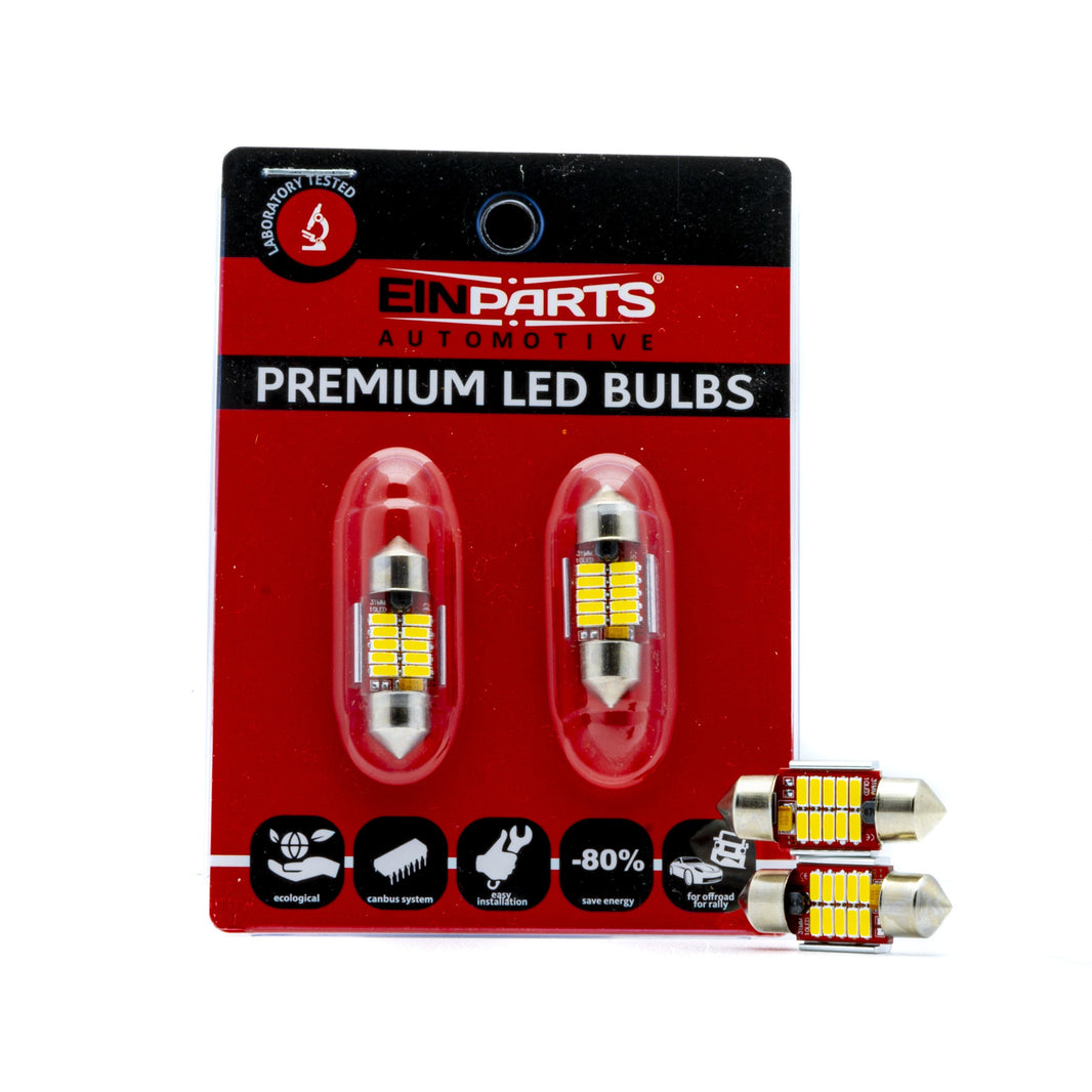 LED-lampa för bil – C5W – SV8.5–8 – 5000K – 12 LED – SMD 4014 – 31 mm – 2-pack