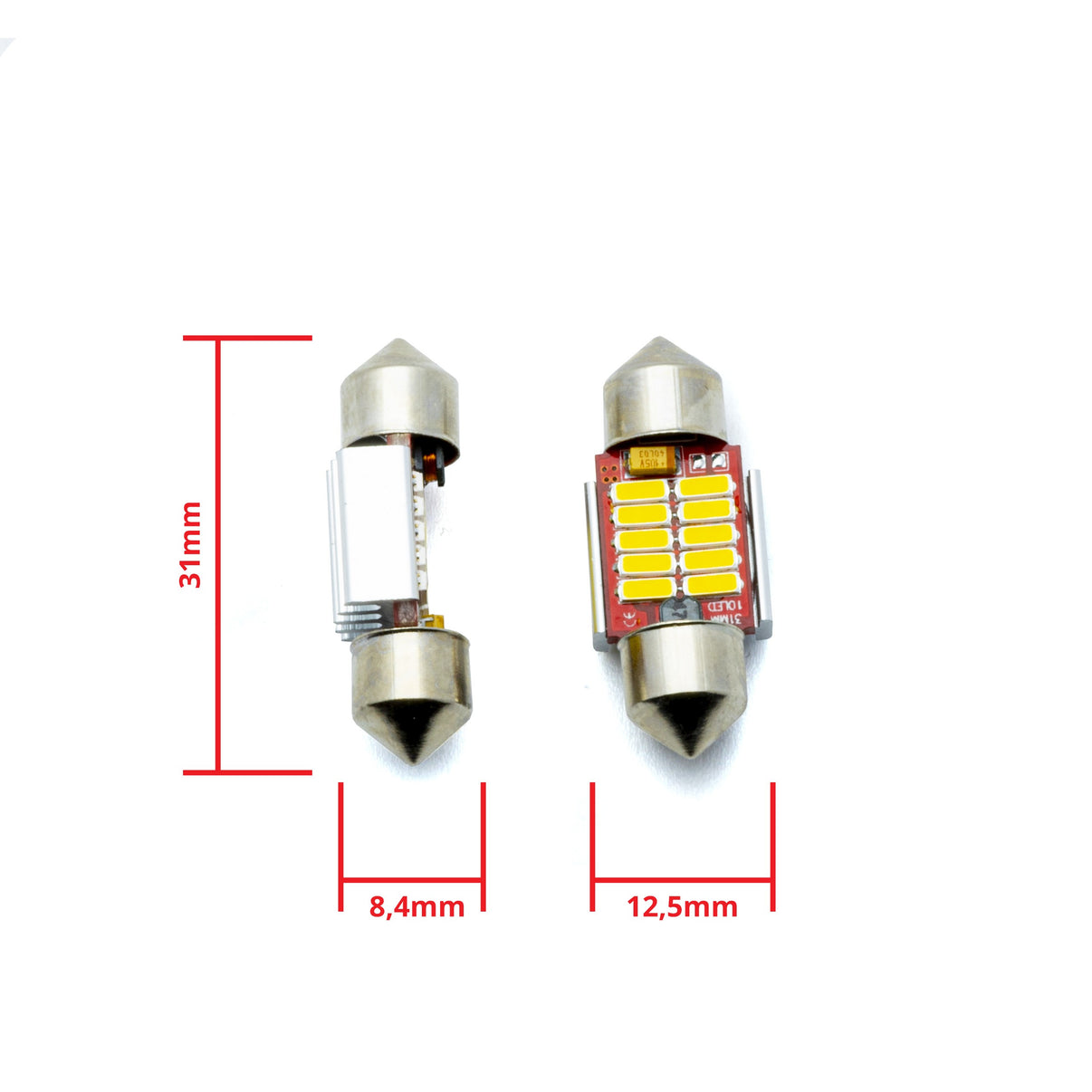 LED-lampa för bil – C5W – SV8.5–8 – 5000K – 12 LED – SMD 4014 – 31 mm – 2-pack