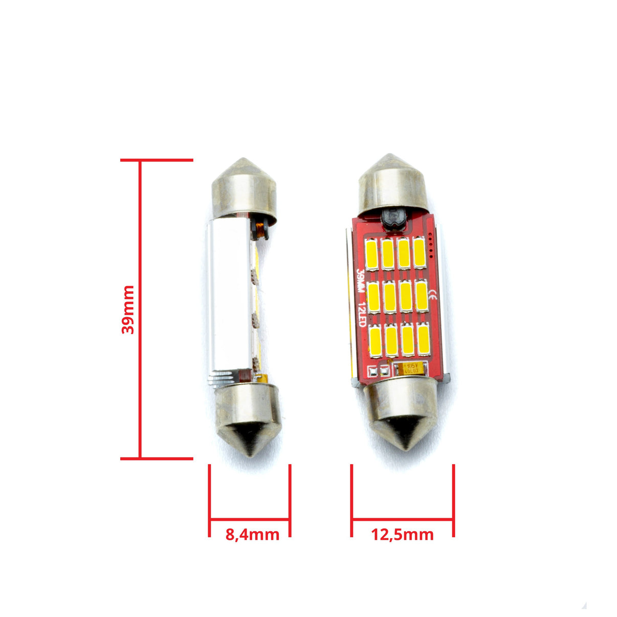 LED-lampa för bil – C5W – SV8.5–8 – 5000K – 12 LED – SMD 4014 – 39 mm – 2-pack