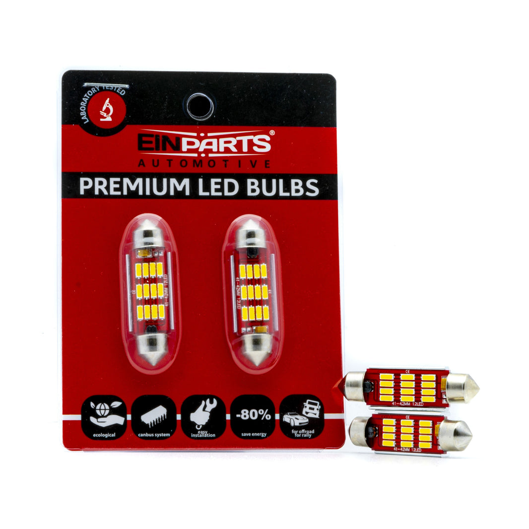 LED-lampa för bil – C5W – SV8.5–8 – 12 LED – SMD 4014 – 42 mm – 2-pack