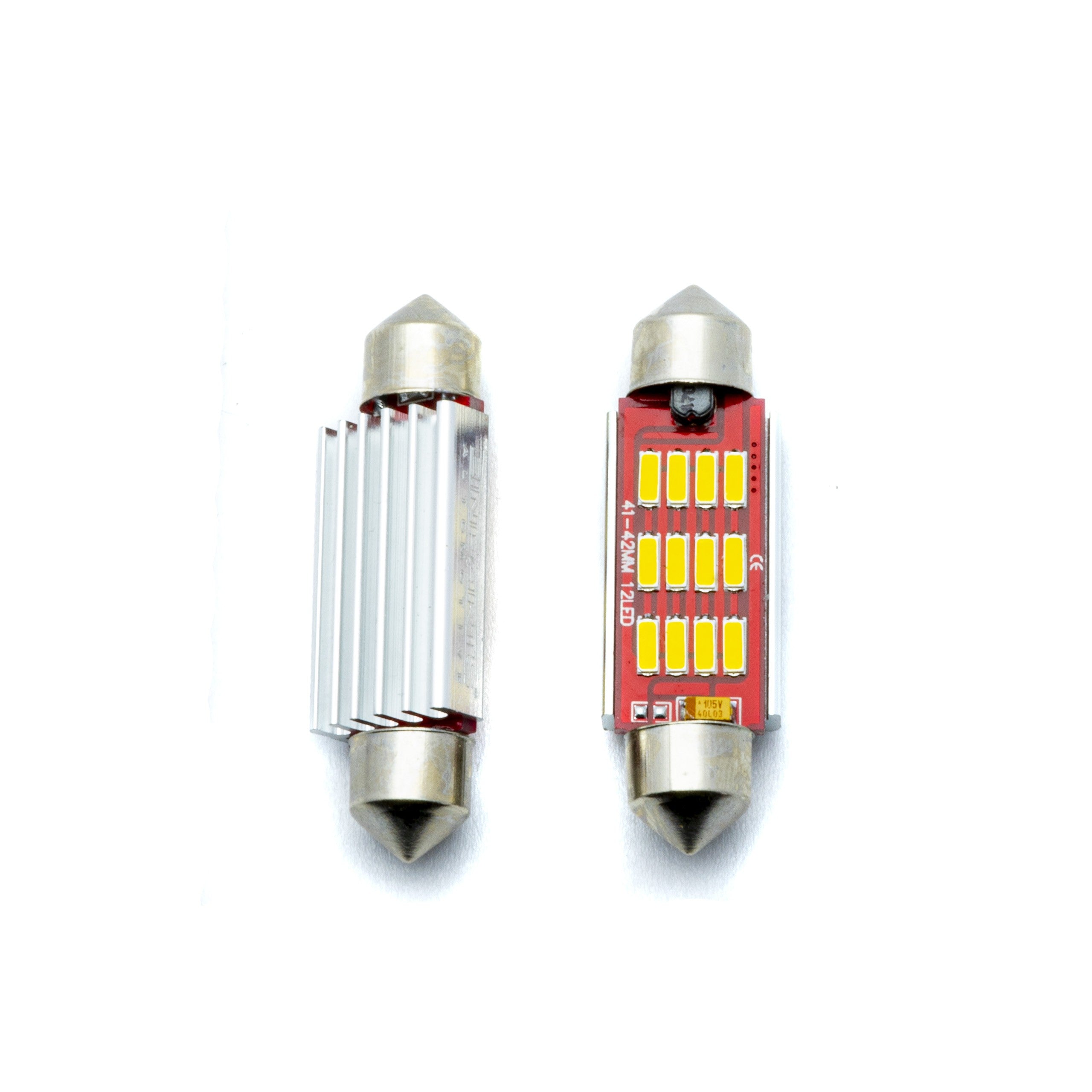 LED-lampa för bil – C5W – SV8.5–8 – 12 LED – SMD 4014 – 42 mm – 2-pack