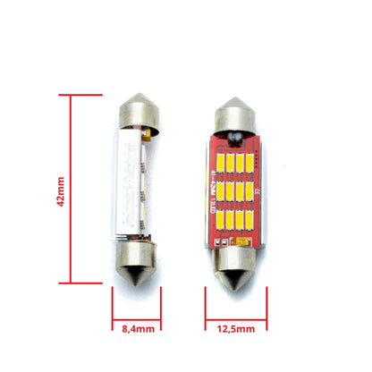 LED-lampa för bil – C5W – SV8.5–8 – 12 LED – SMD 4014 – 42 mm – 2-pack