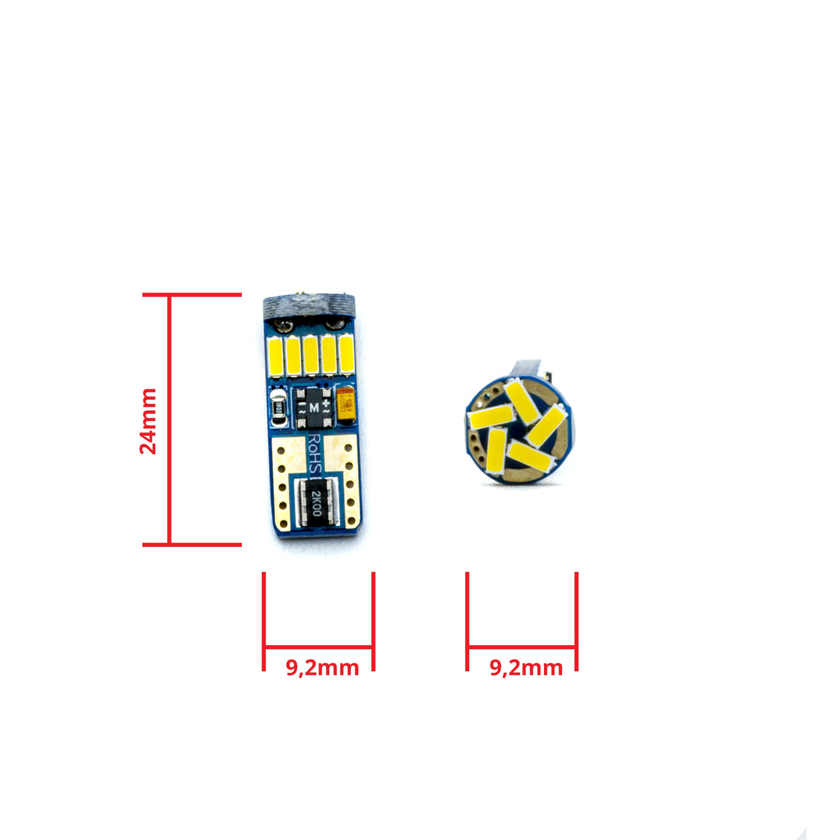 LED-lampa för bil – W5W – W2,1x9,5d – 5000K – 15 LED – SMD 4014 – 24 mm – 2-pack