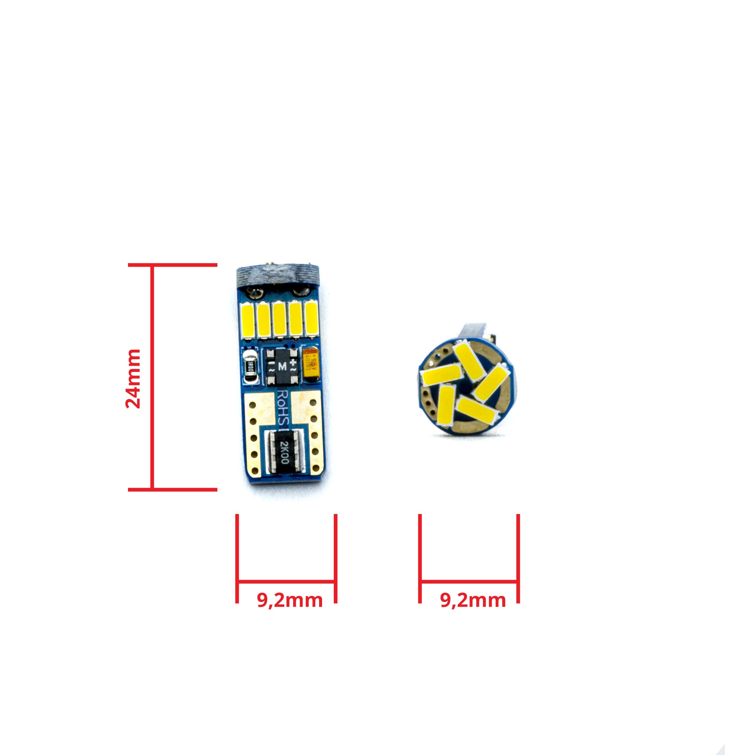 LED-lampa för bil – W5W – W2,1x9,5d – 5000K – 15 LED – SMD 4014 – 24 mm – 2-pack