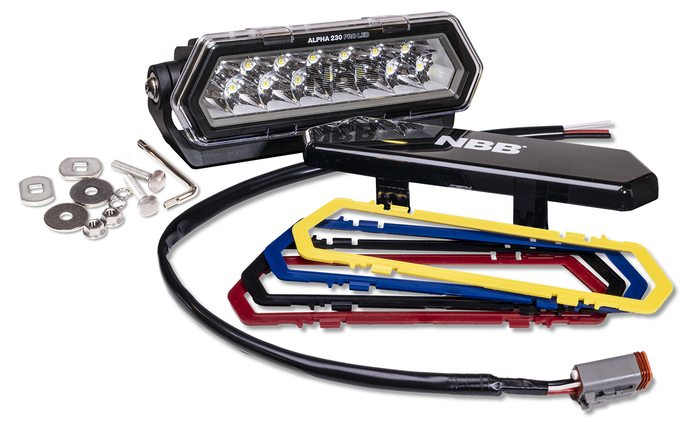NBB Alpha 230 Pro LED ekstra lysrampe - emballage og indhold | NBB