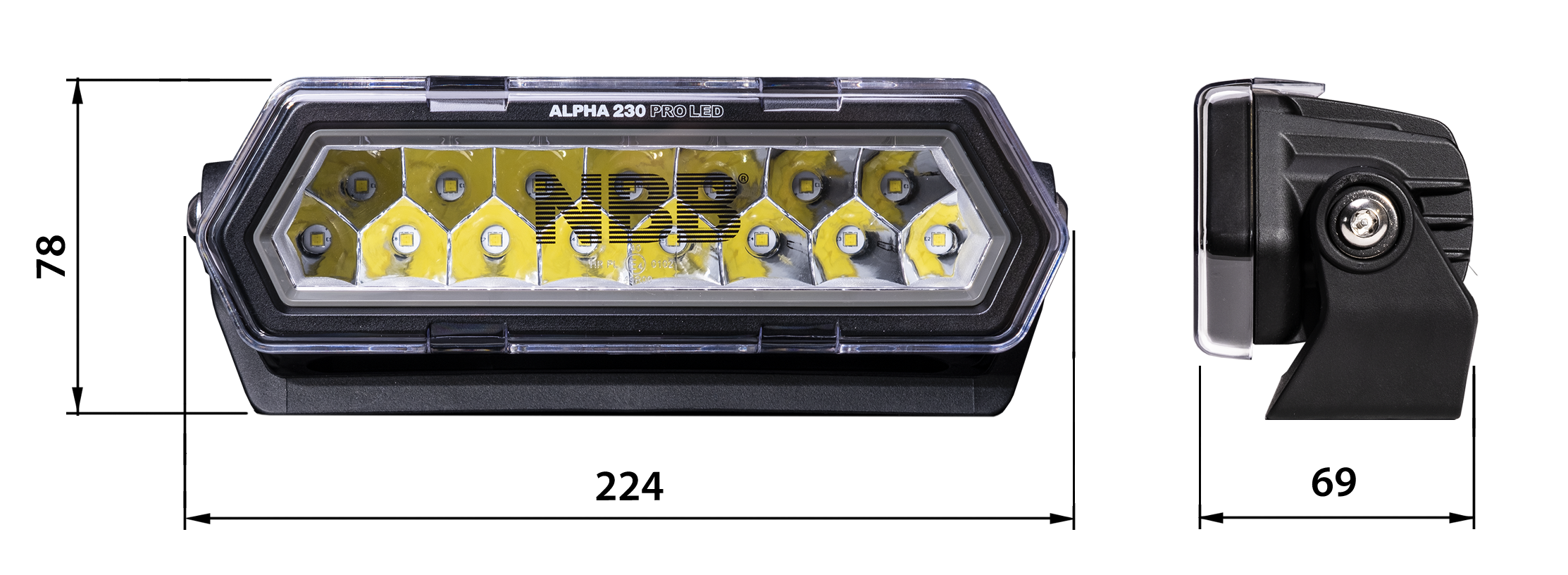 NBB Alpha 230 Pro LED ekstra lysrampe - dimensionsspecifikation | NBB