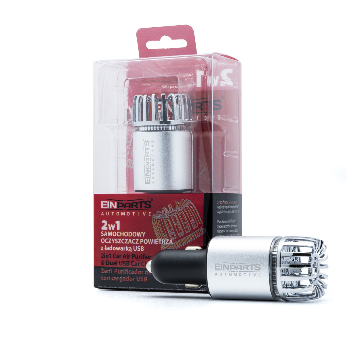 Luftrenare för bil – Silver – 9V - 16V – 35 × 35 × 105 mm – 35 mm