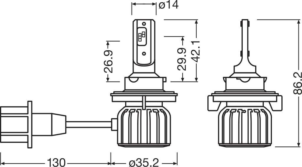 förpackning och medföljande tillbehör till LEDriving HL BRIGHT H13 – OSRAM