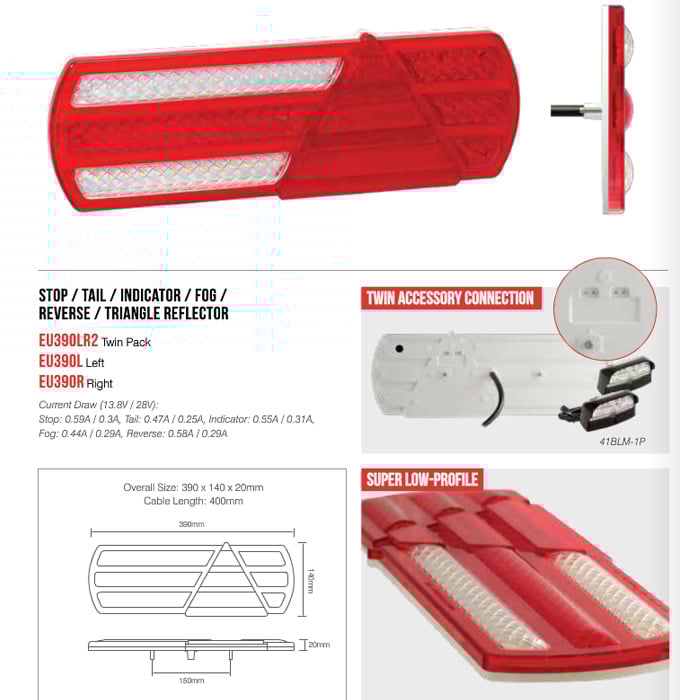 sidovy som visar profil och design av Trailer Lamp EU390 (2 – Pack) – LEA