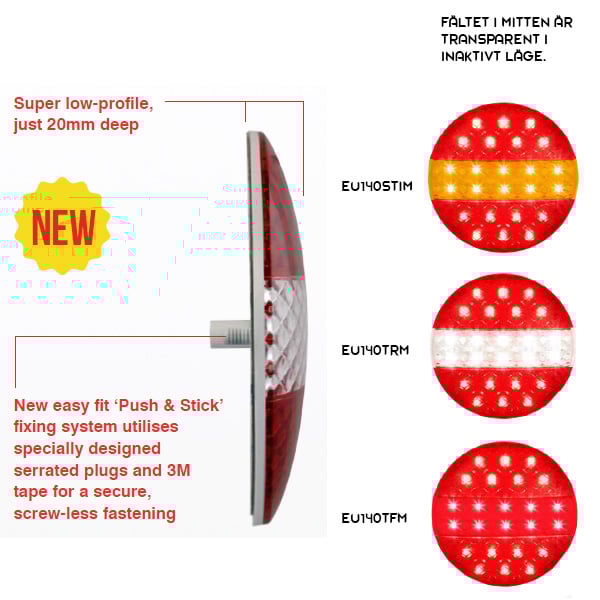 närbild på detaljer och material av Baklampa Dimljus EU140TFM – LEA