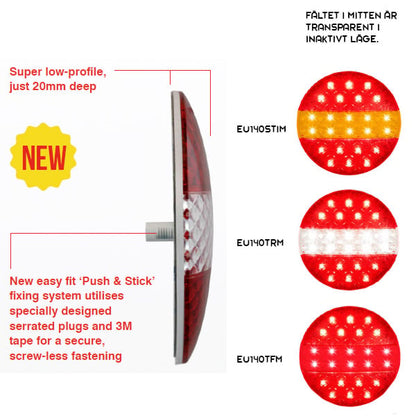 närbild på detaljer och material av Baklampa Dimljus EU140TFM – LEA