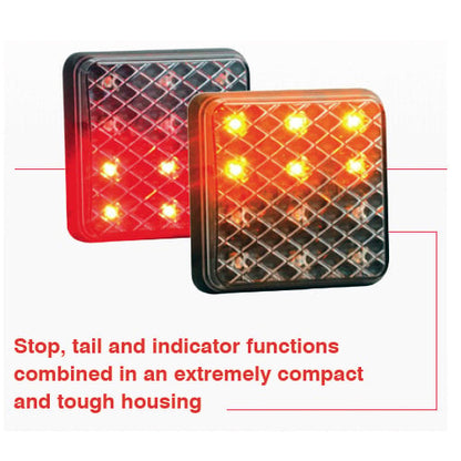 Baklampa Kombi 81STI – 12V (81x81mm) – närbild detaljer | LEA