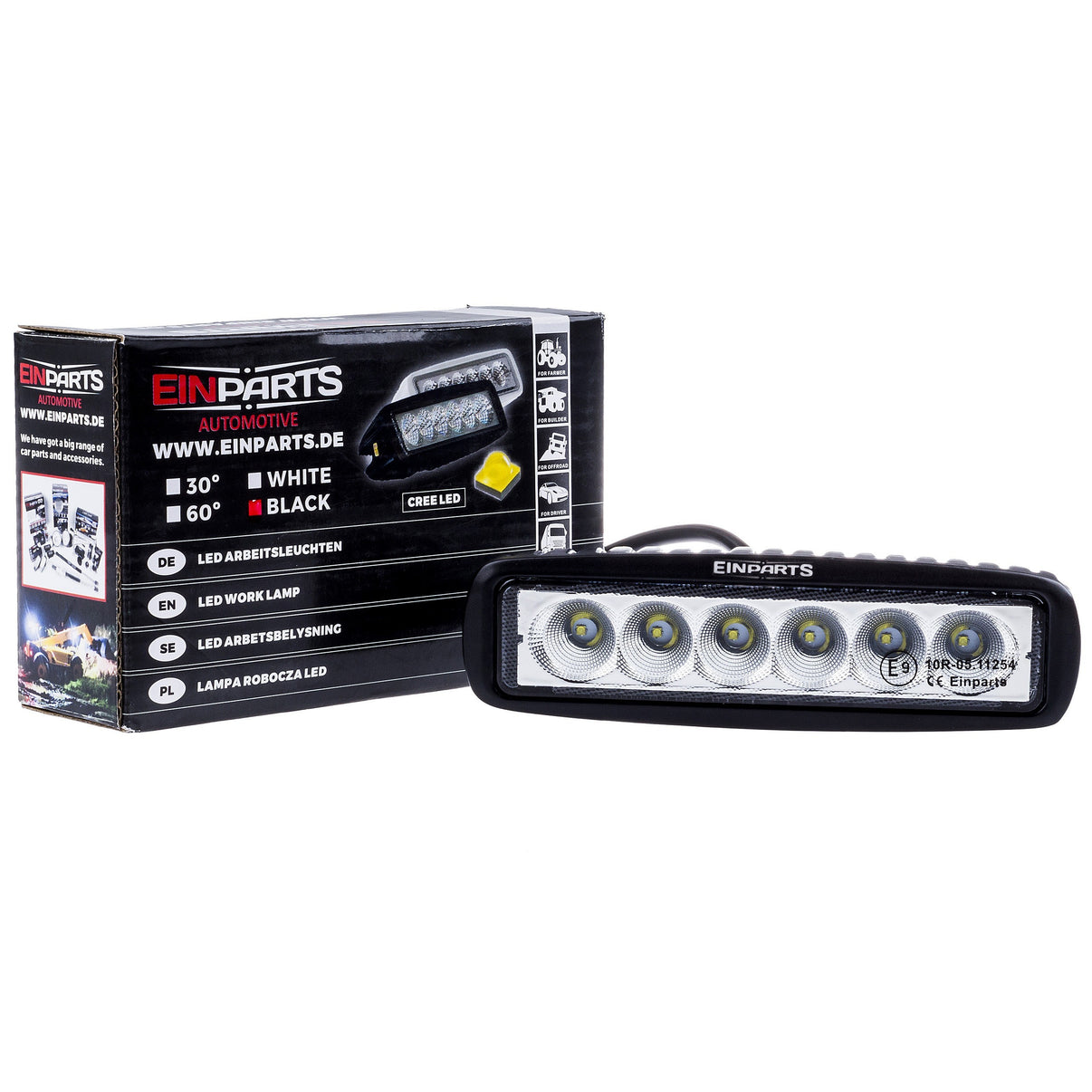 LED-arbetslampa – 18 W – 6000K – 6 LED – 2430 LM – 160 mm