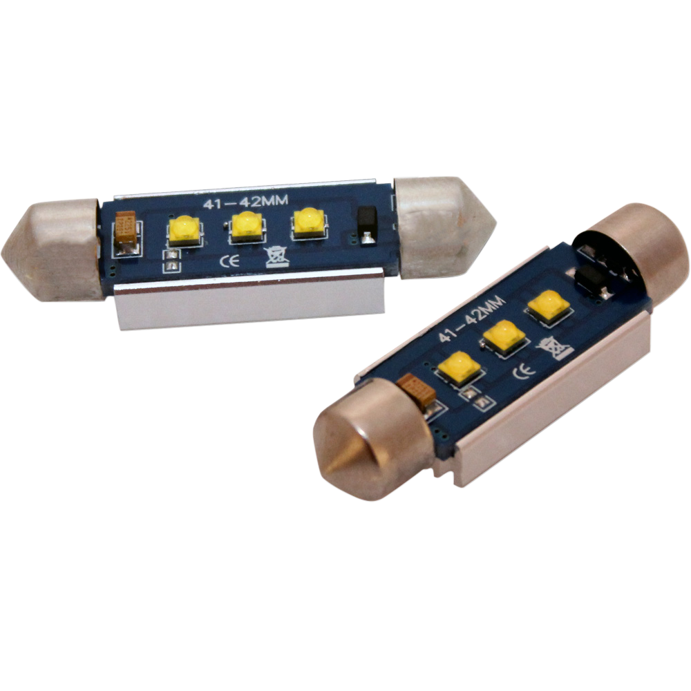produktbillede fra forsiden viser 42mm – C5W Super Canbus Cree LED – Carlevel