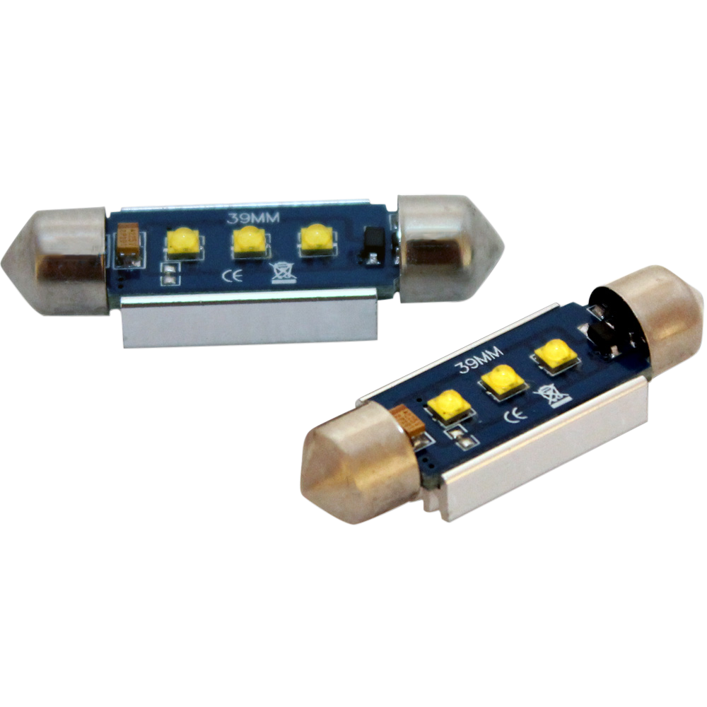 produktbillede fra forsiden viser 39mm – C5W Super Canbus Cree LED – Carlevel