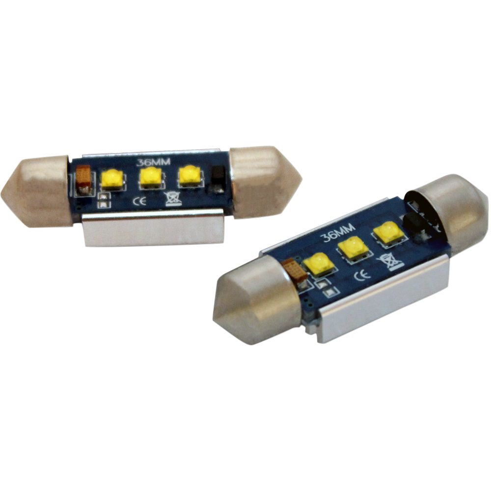 produktbillede fra forsiden viser 36 mm – C5W Super Canbus Cree LED – Carlevel