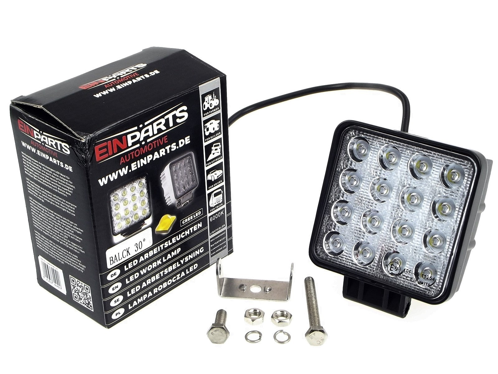 LED-arbetslampa – 48 W – 6000K – 16 LED – 6480 LM – 108 mm