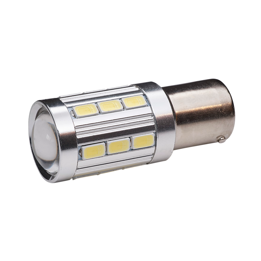 produktbillede forfra viser BA15S – 1156 Canbus LED 21SMD Hvid – Carlevel