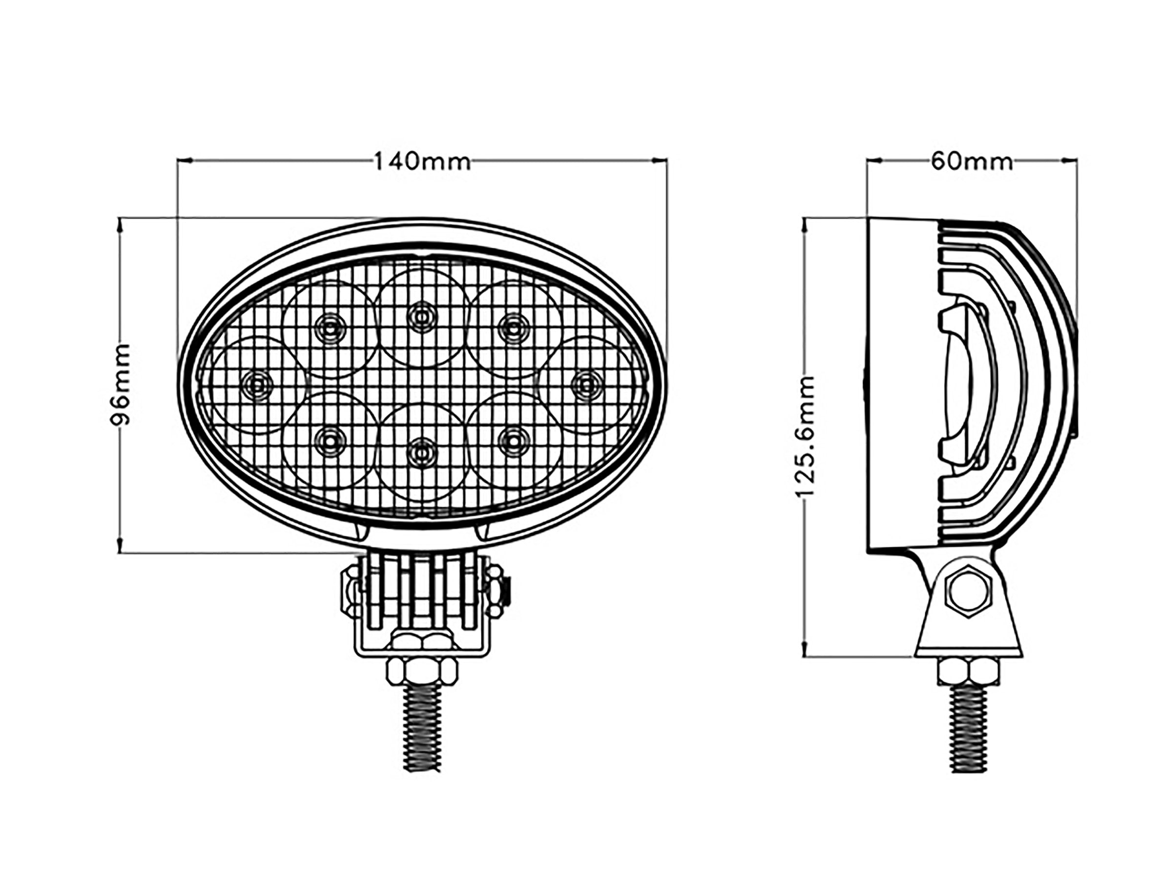 BriodLights LED Arbetsbelysning oval 2400 lm – närbild detaljer | Briodlights