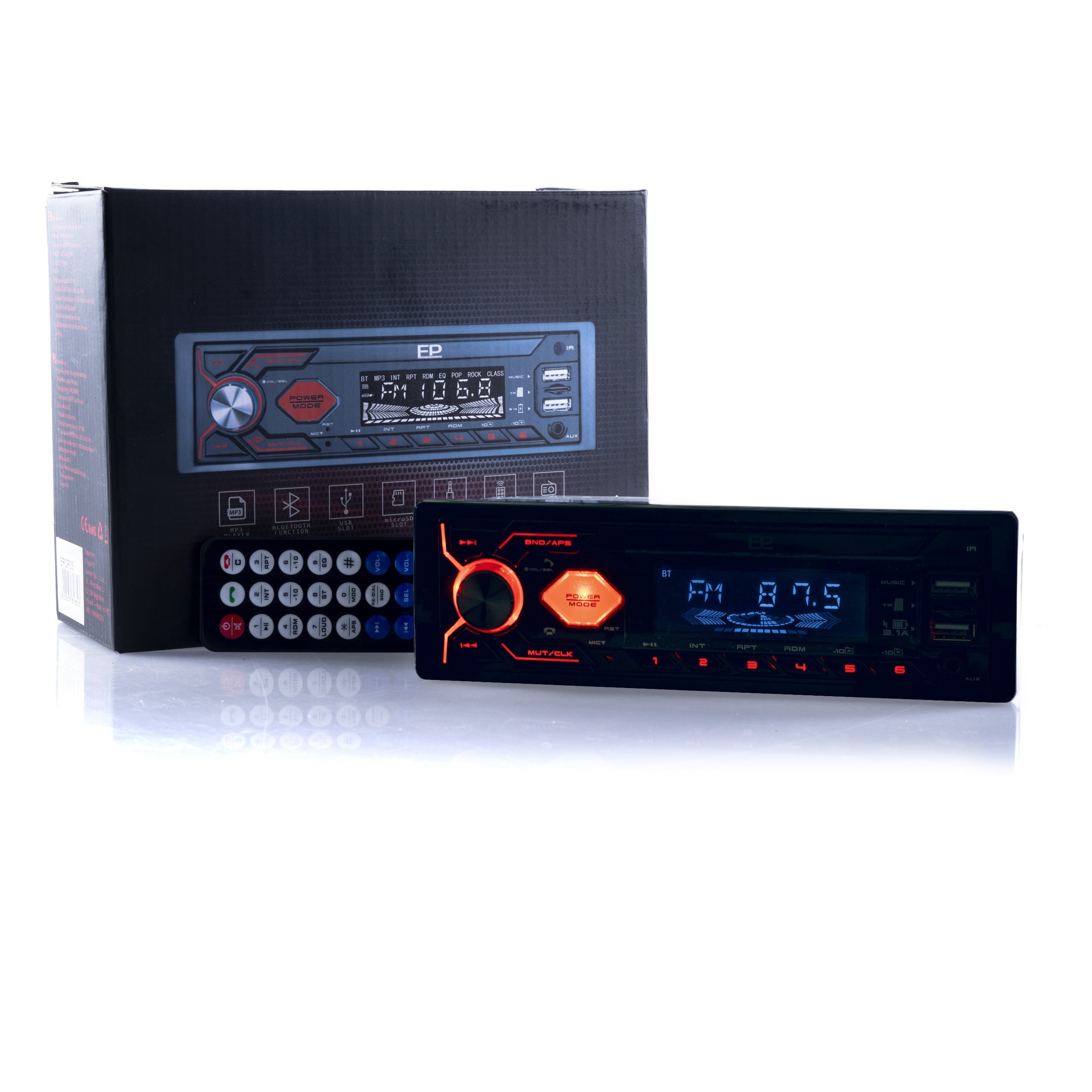 1-DIN-bilstereo – Svart – 9V - 16V – 188 mm – 57 × 112 mm