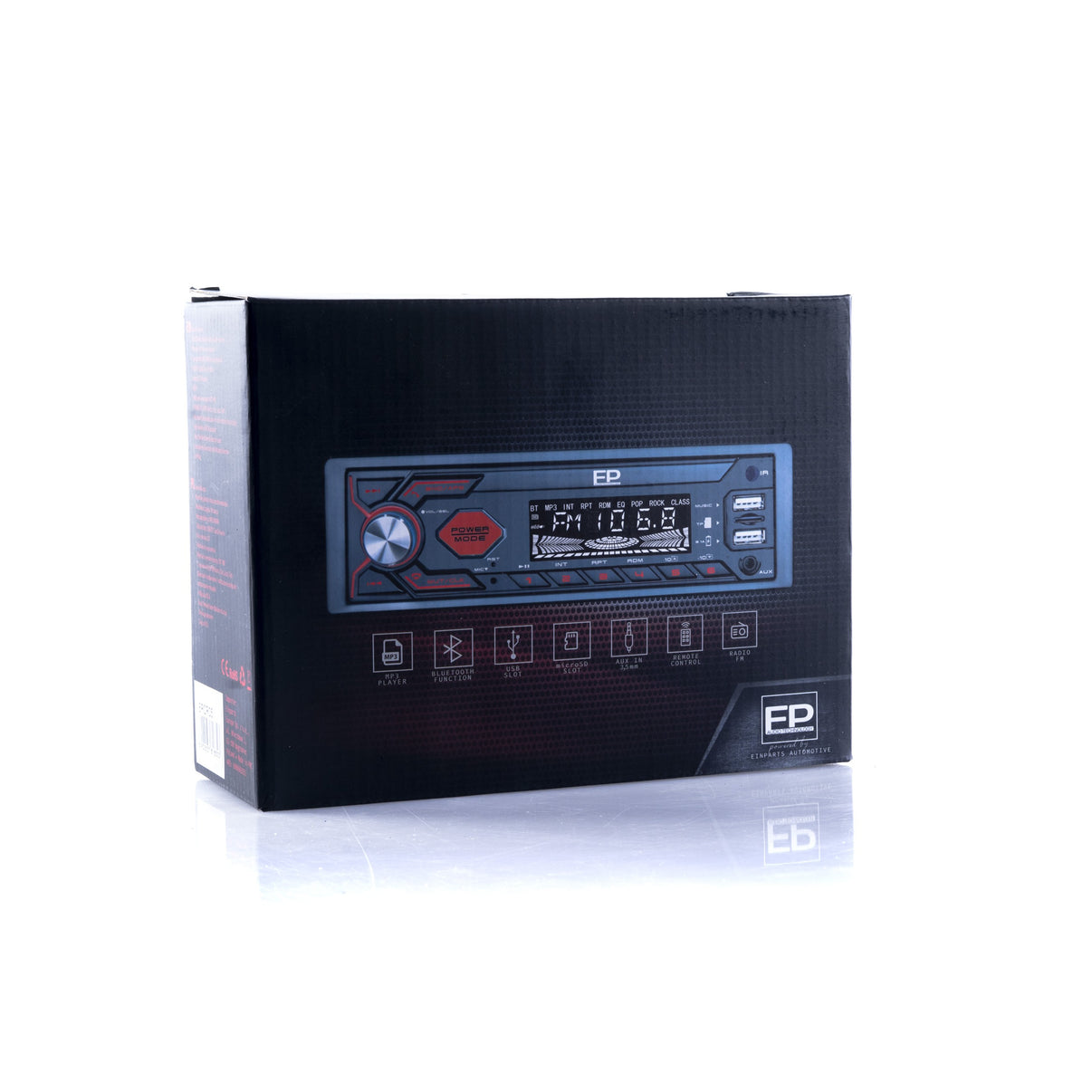 1-DIN-bilstereo – Svart – 9V - 16V – 188 mm – 57 × 112 mm