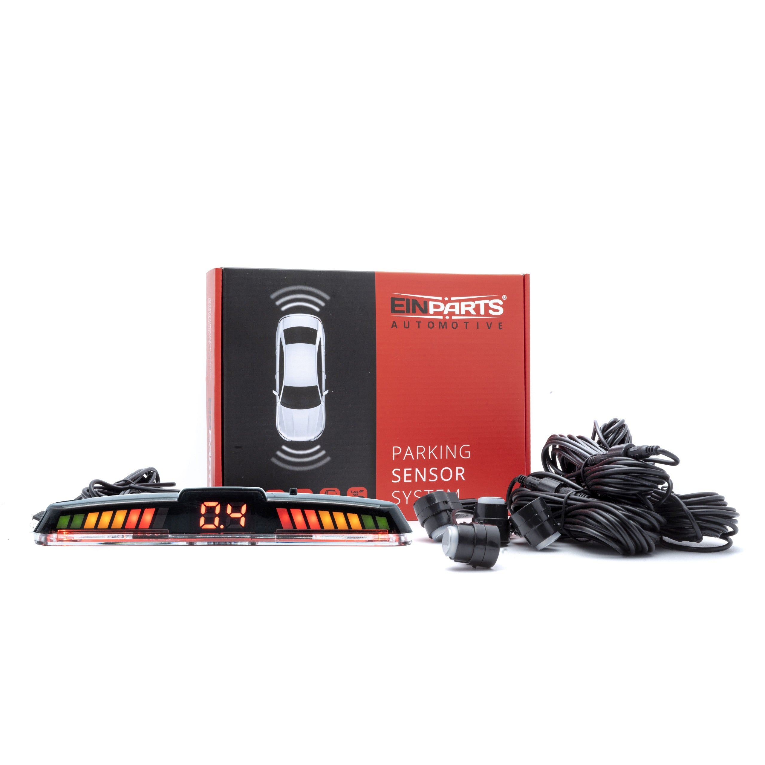 Parkeringssensor med display – Silver – ultraljudssensor – 4 sensorer – 4x 2,5 m