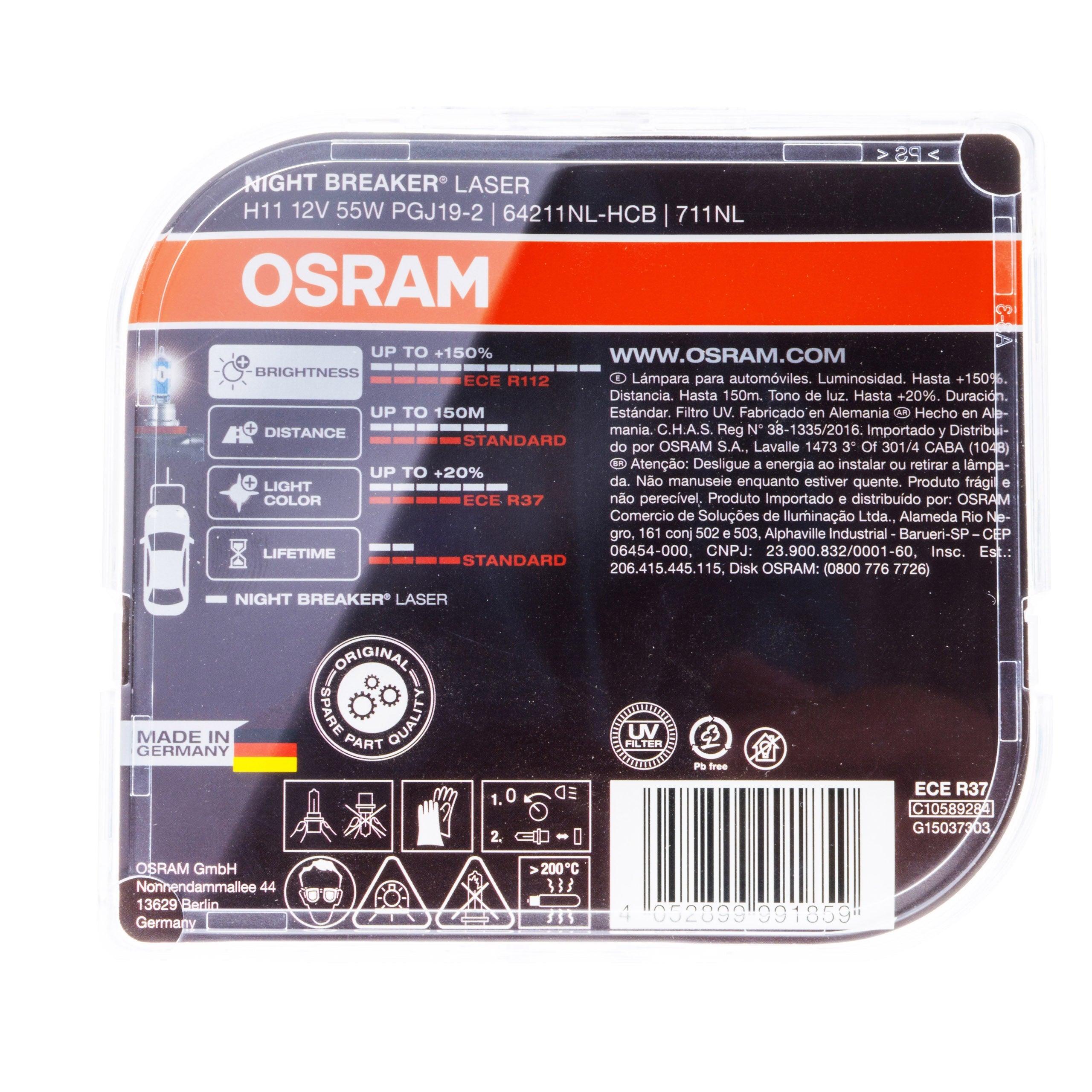 Halogenlampa – OSRAM – H11 – 3200K – 9V - 16V – 55 W – 2-pack