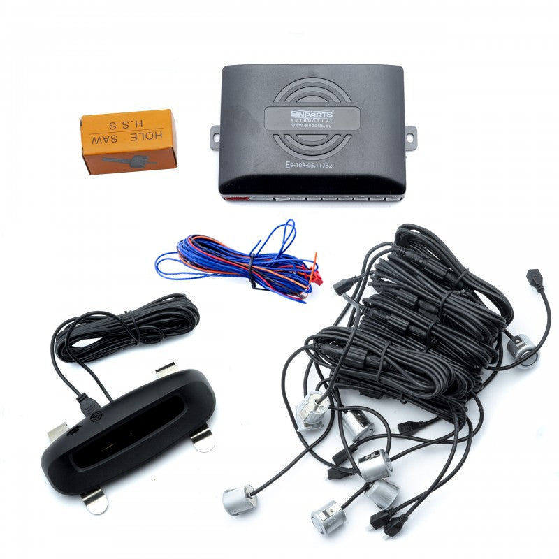 Parkeringssensor med display – Silver – ultraljudssensor – 8 sensorer