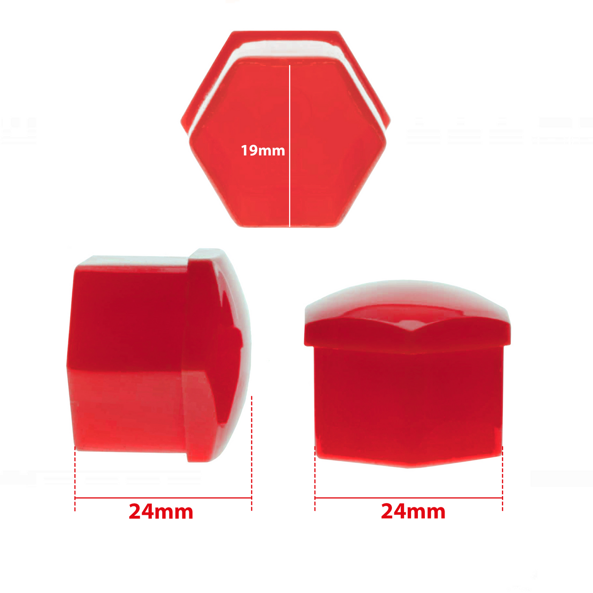Hjulmutterskydd – Röd – Plast – 20-pack – 24 mm mm