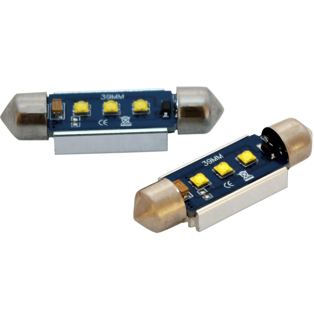 produktbillede fra forsiden viser 39mm – C5W Super Canbus Cree LED – Carlevel