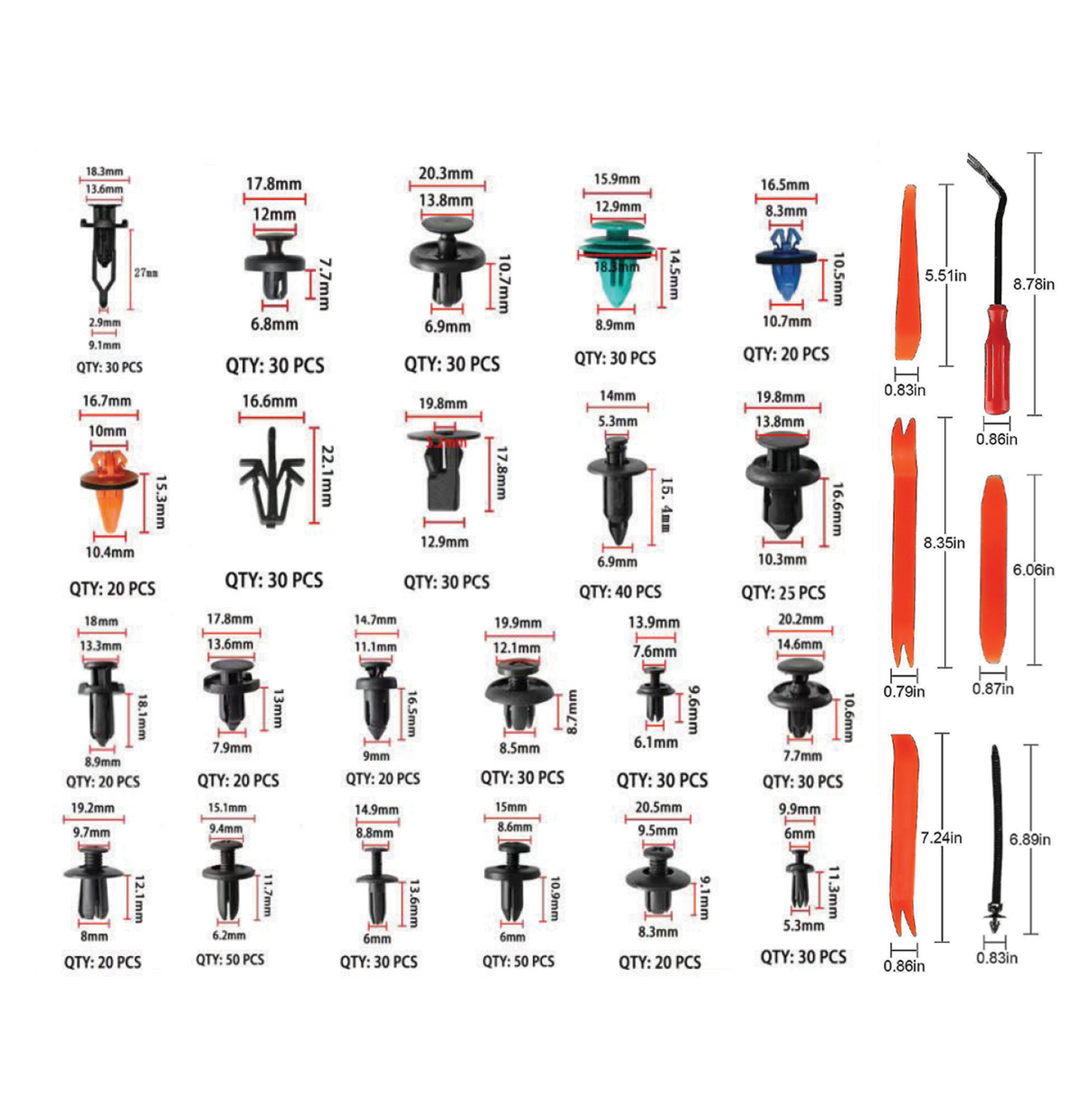 Fästclips – 635-pack