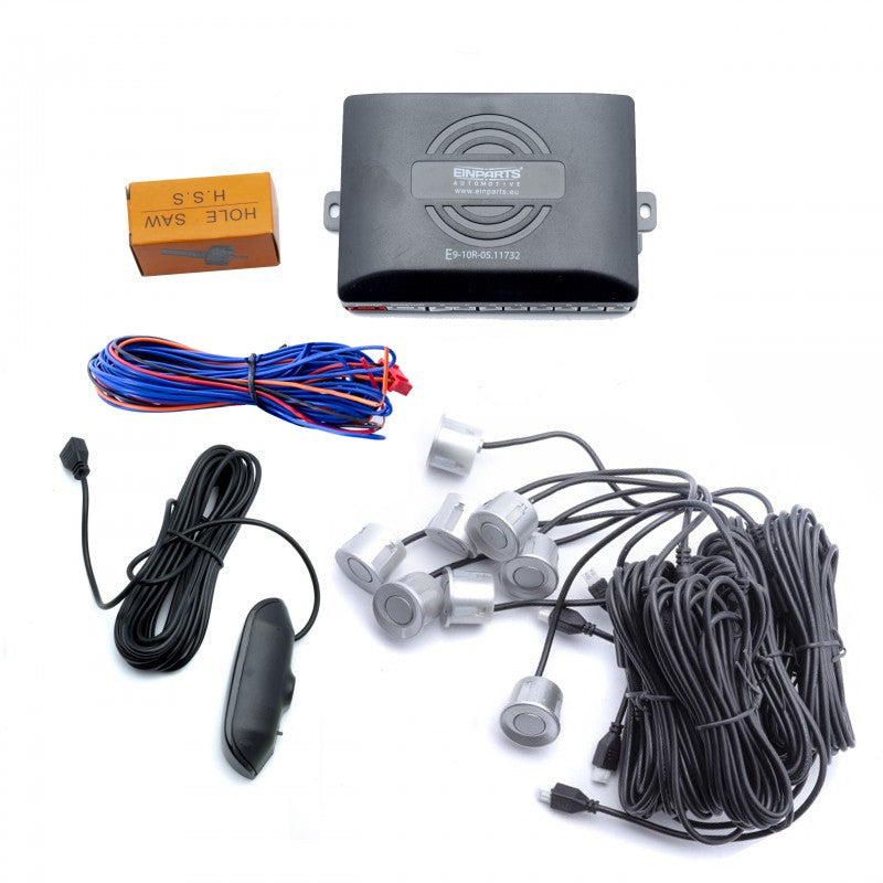 Parkeringssensor – Silver – ultraljudssensor – 8 sensorer – 4x 2,5 m/ 4x 6 m