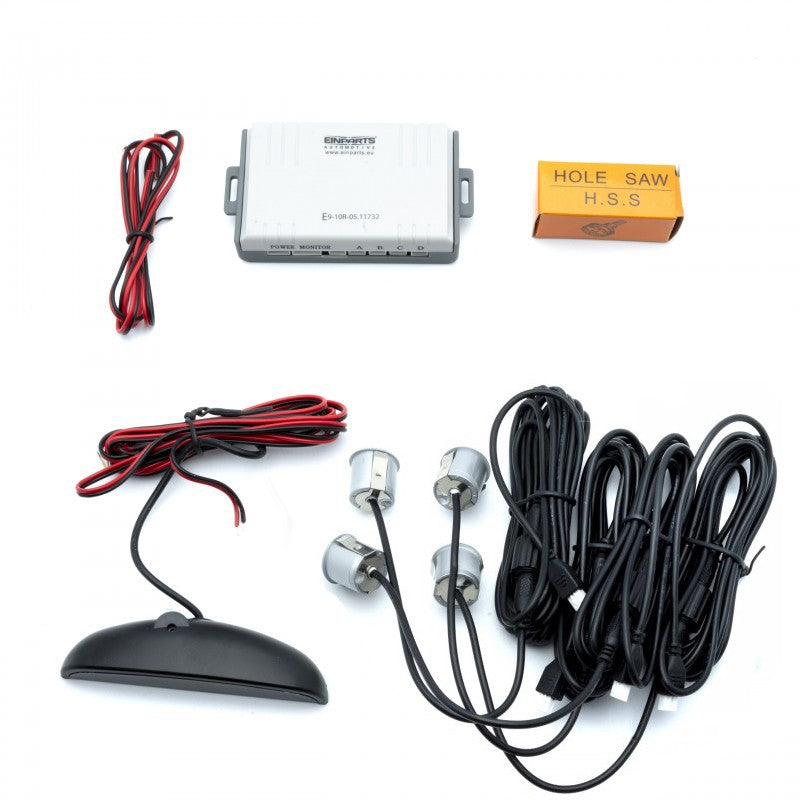 Parkeringssensor med display – Silver – ultraljudssensor – 4 sensorer – 4x 2,5 m