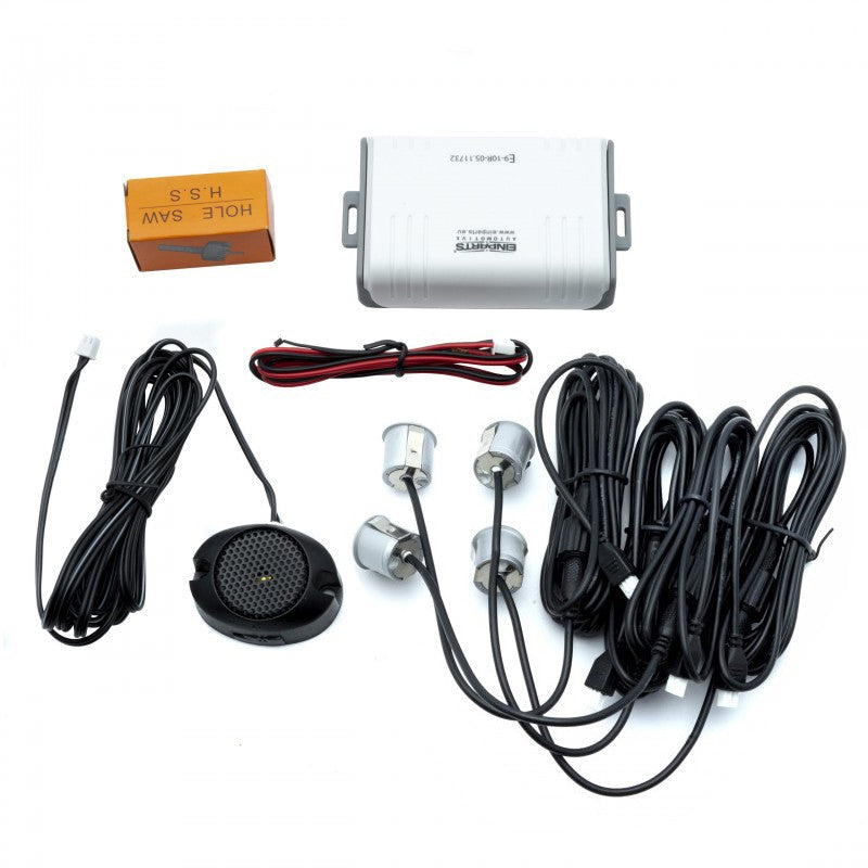 Parkeringssensor med summer – Silver – ultraljudssensor – 4 sensorer – 4x 2,5 m