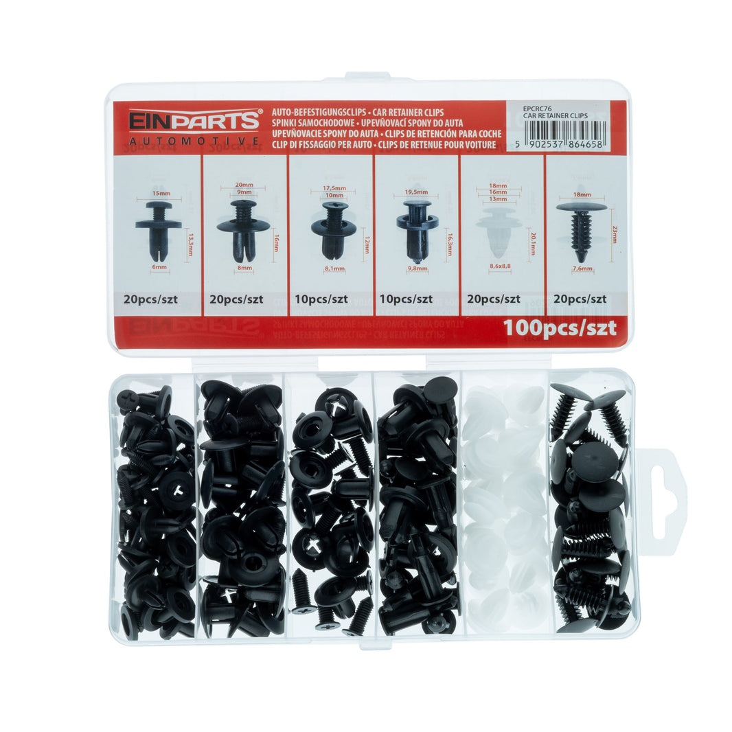 Fästclips – 100-pack – Vit, Svart
