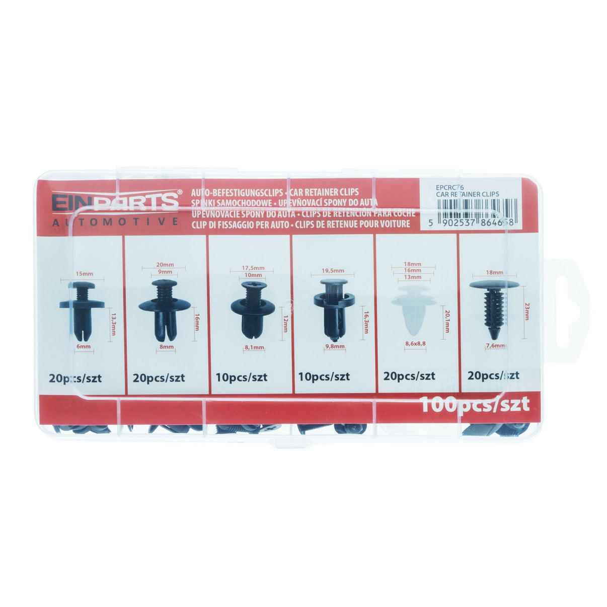 Fästclips – 100-pack – Vit, Svart
