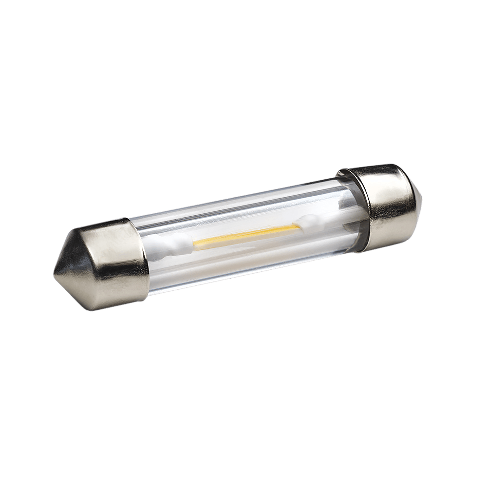 produktbillede forfra viser 41mm – C5W LED Filament – Carlevel