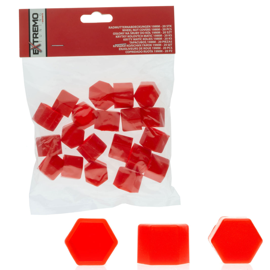 Hjulmutterskydd – Röd – Silikon – 20-pack – 19 mm