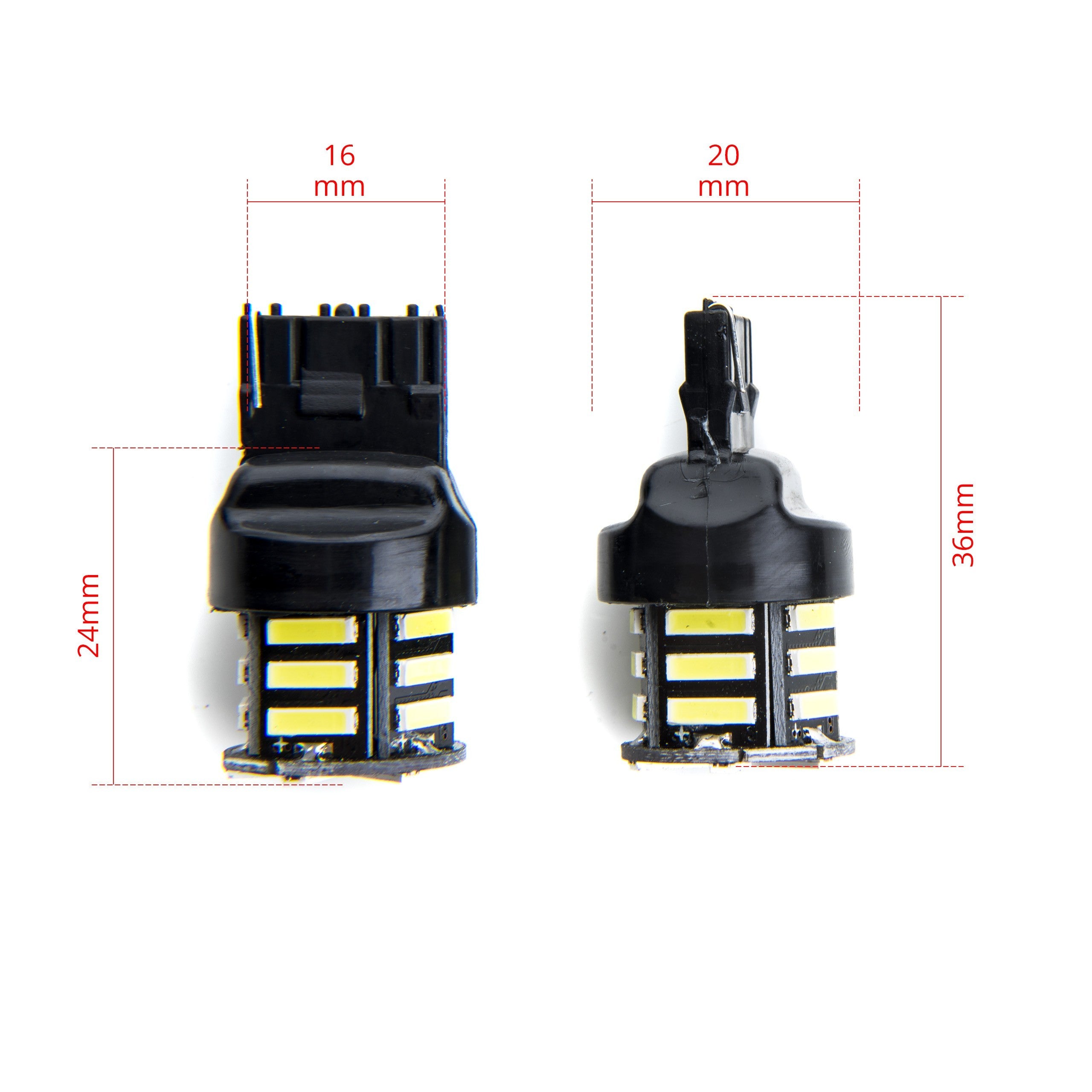 LED-lampa för bil – W21W – W3X16D – 6000K – 21 LED – SMD 7020 – 2-pack