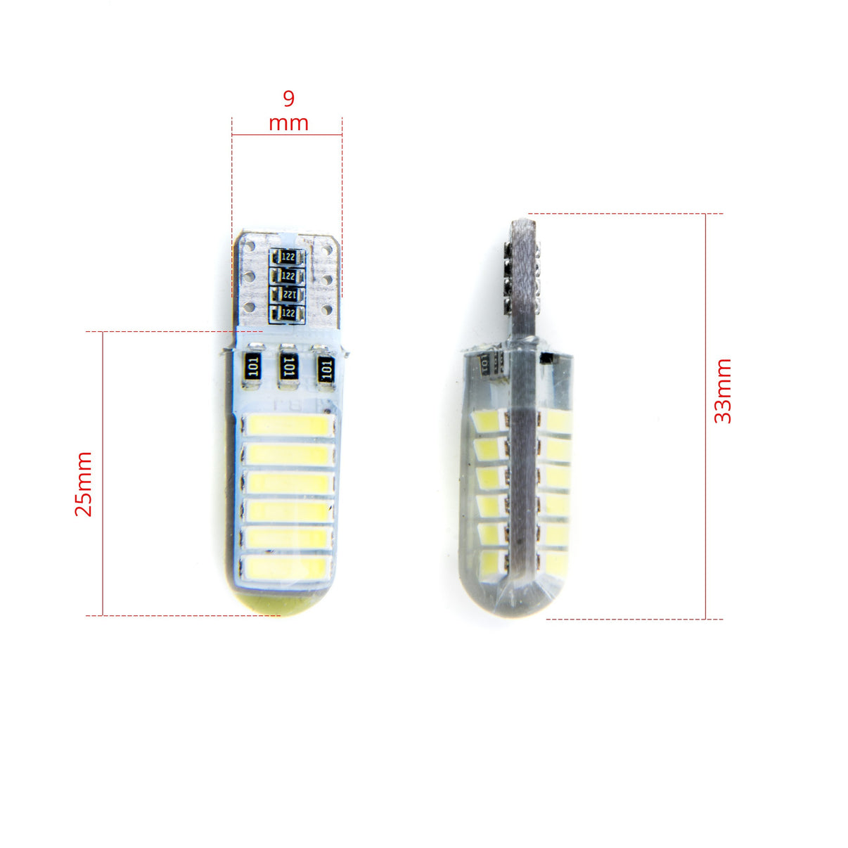 LED-lampa för bil – W5W – W2,1x9,5d – 6000K – 12 LED – SMD 7020 – 2-pack