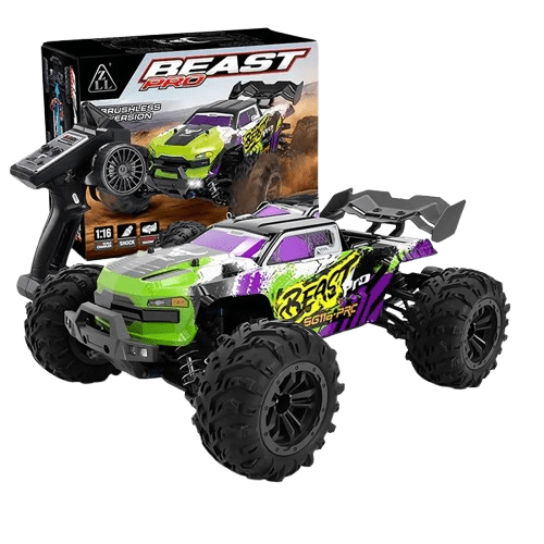 produktbillede forfra viser 4WD radiostyret bil 40km/t - RC terrænvogn BEAST PRO LED - Carlevel