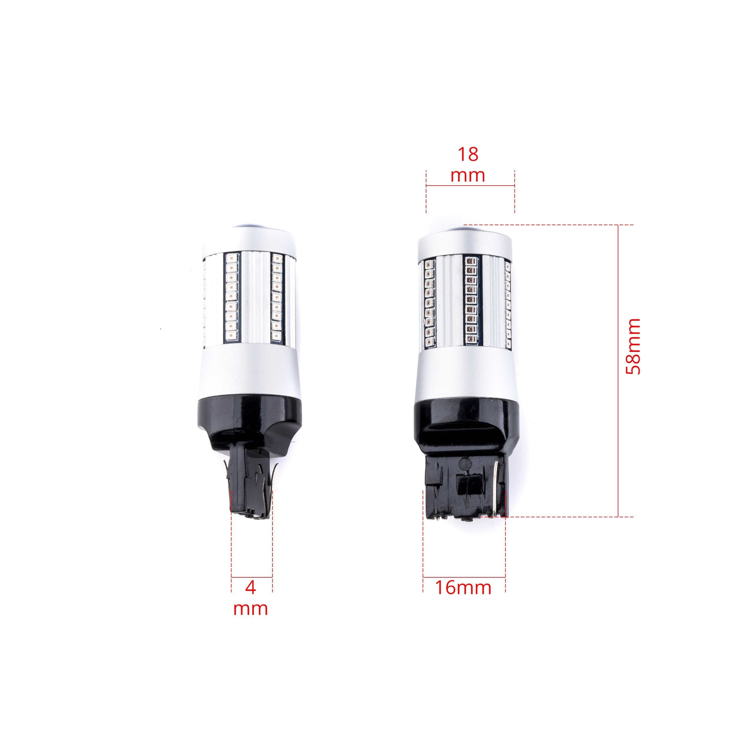 LED-lampa för bil – W21W – W3X16D – 1000–1500K (Röd) – 66 LED – SMD 2016