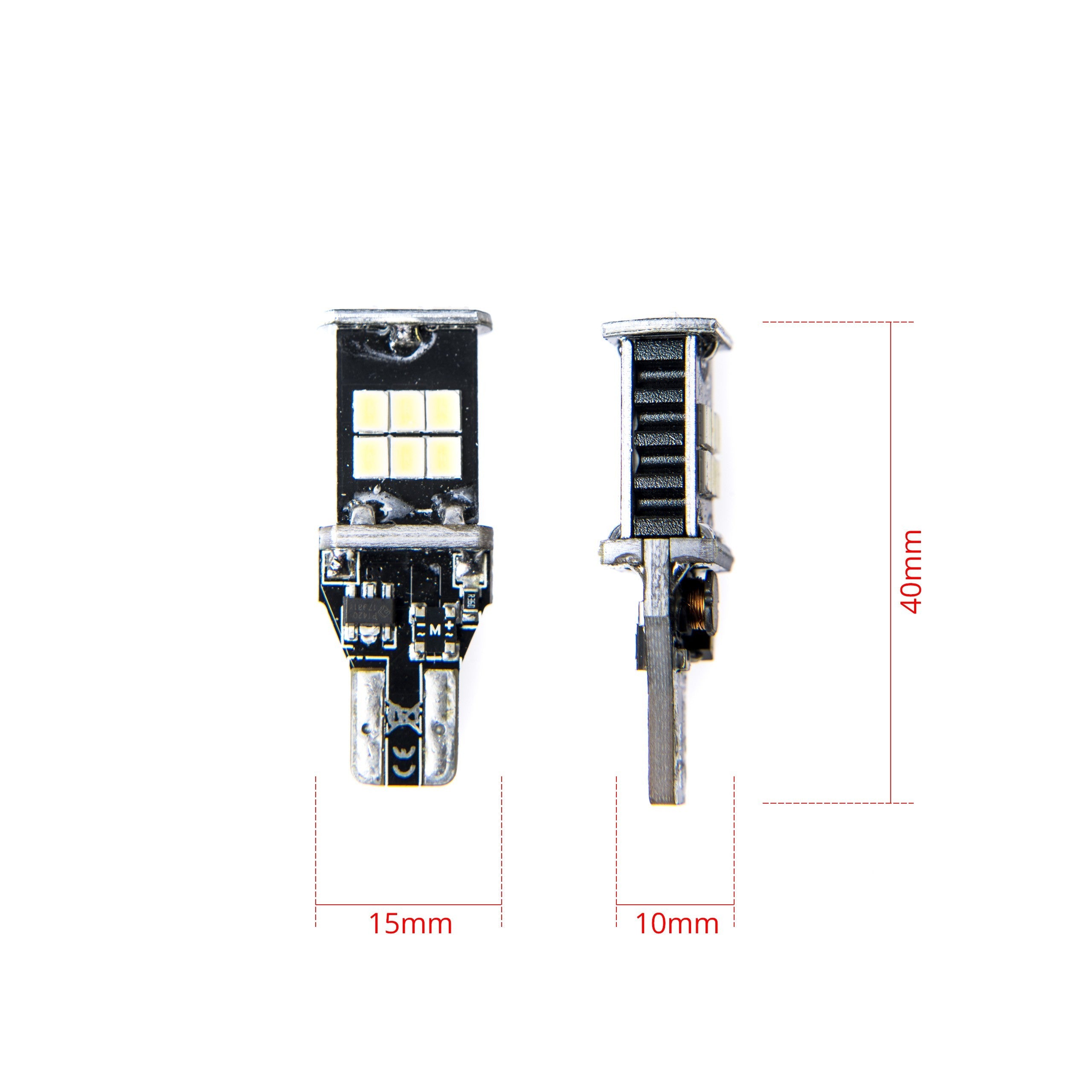 LED-lampa för bil – W16W – W2,1x9,5d – 6000K – 15 LED – SMD 2835 – 2-pack