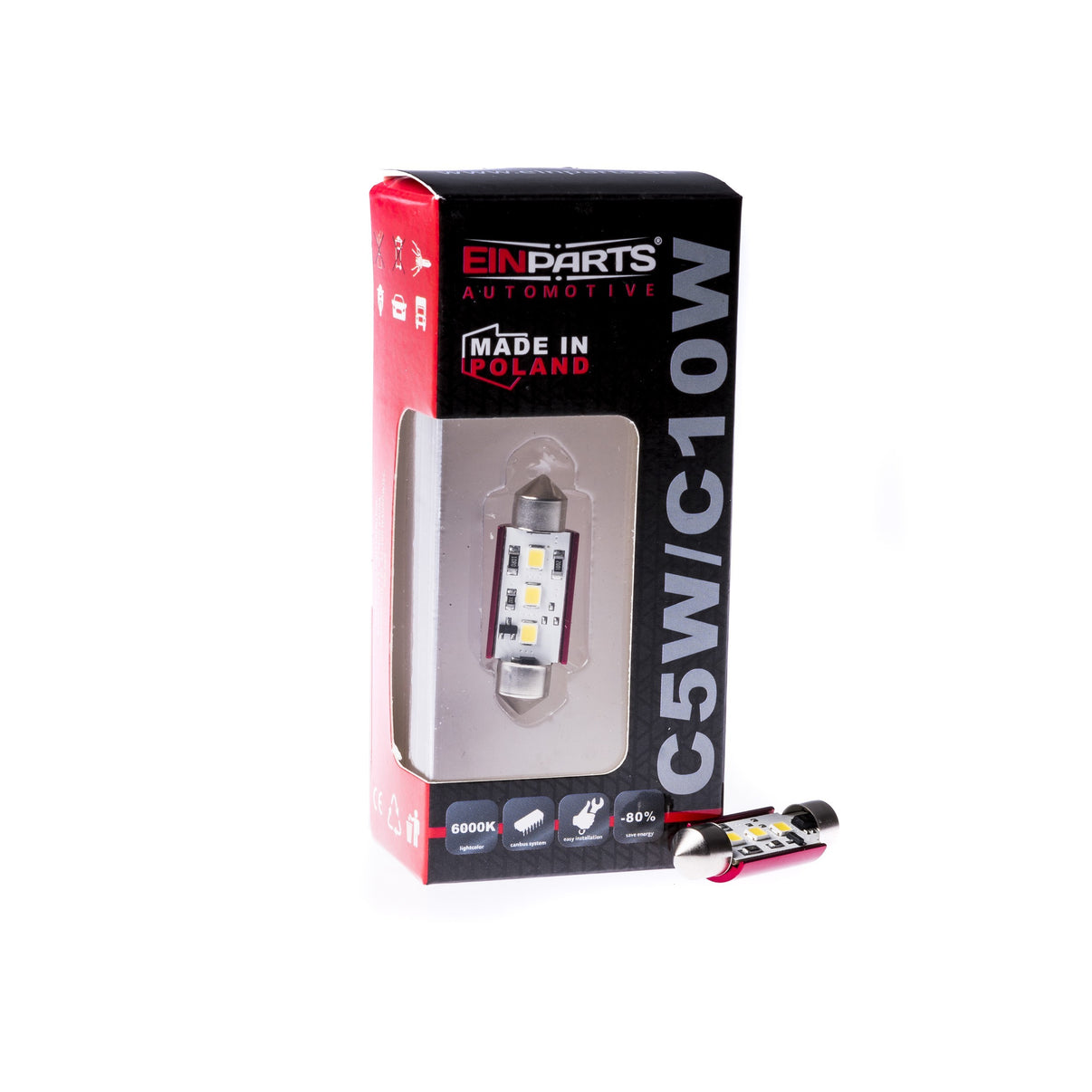 LED-lampa för bil – C10W – SV8.5–8 – 6000K – 3 LED – SMD 2835 – 39 mm