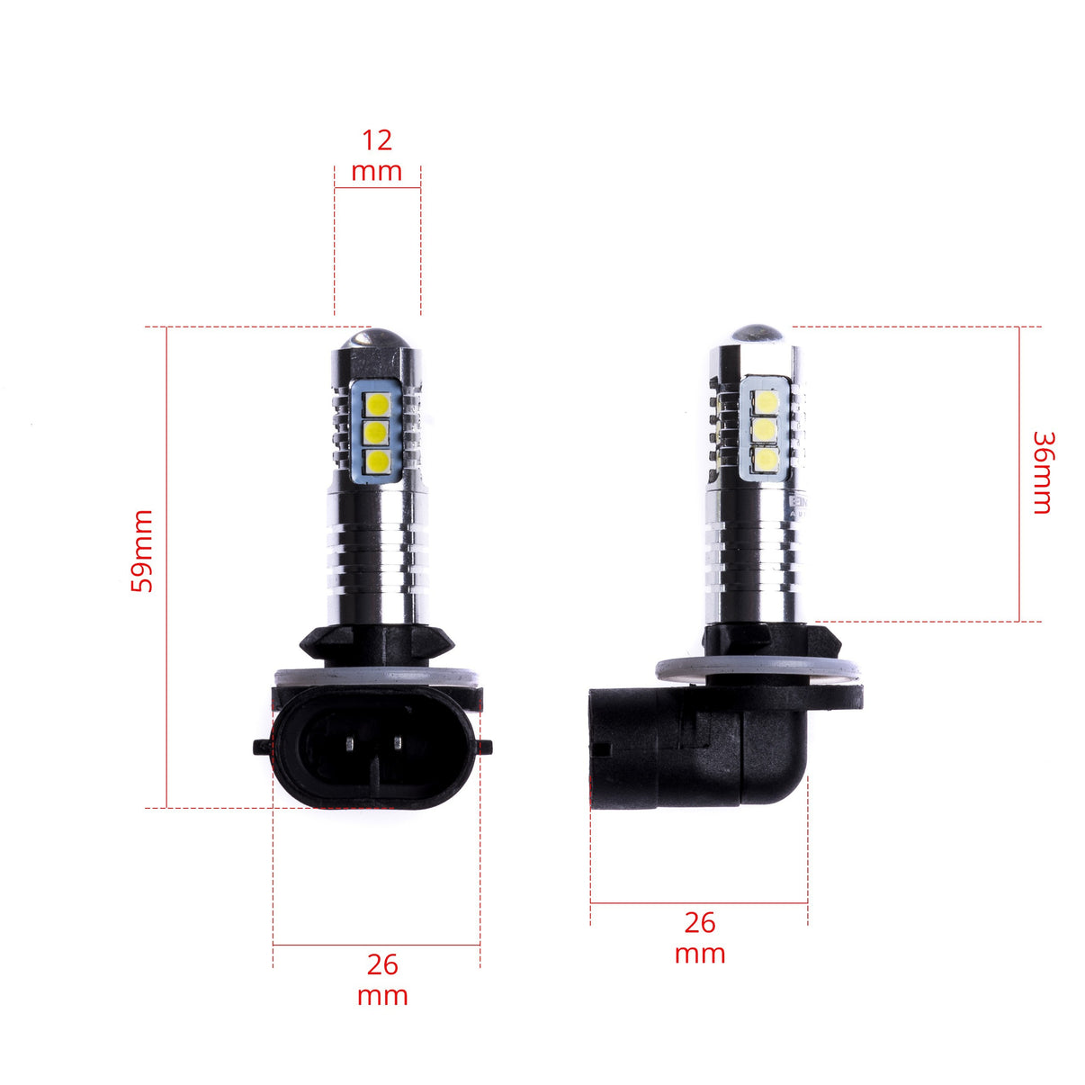 LED-lampa för bil – H27W – PGJ13 – 6000K – 14 LED – SMD 3030 – 2-pack