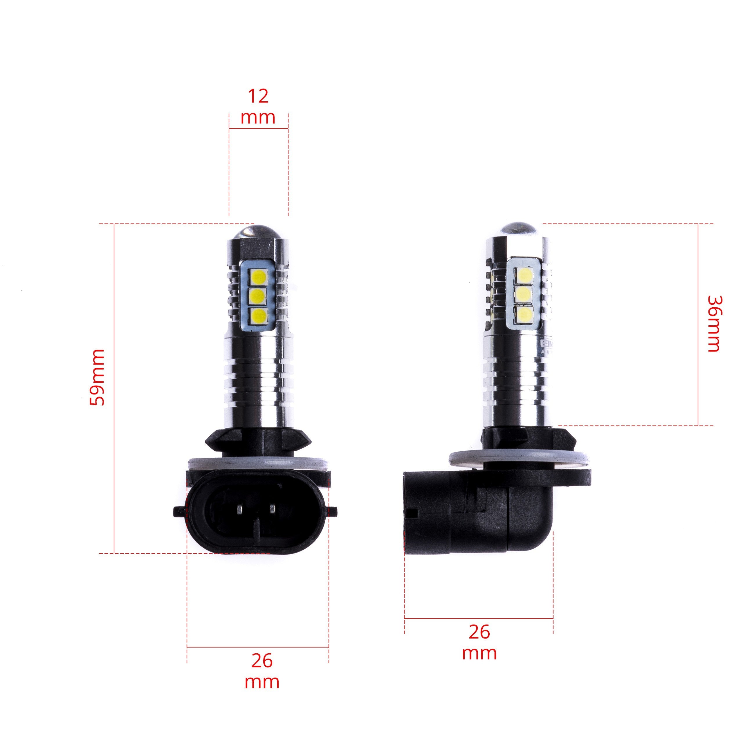 LED-lampa för bil – H27W – PGJ13 – 6000K – 14 LED – SMD 3030 – 2-pack