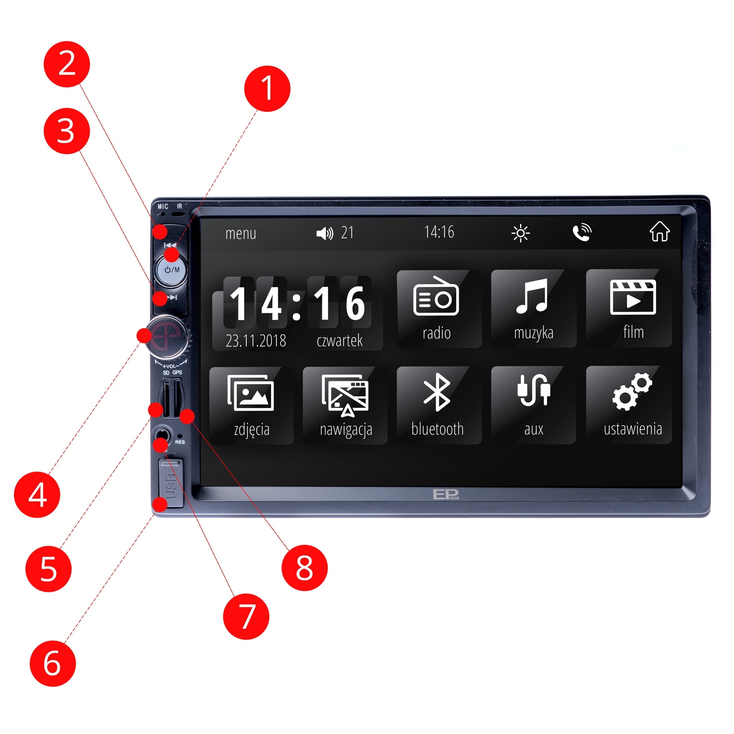 2-DIN-bilstereo – Svart – 60 W – 9V - 16V – 180 mm