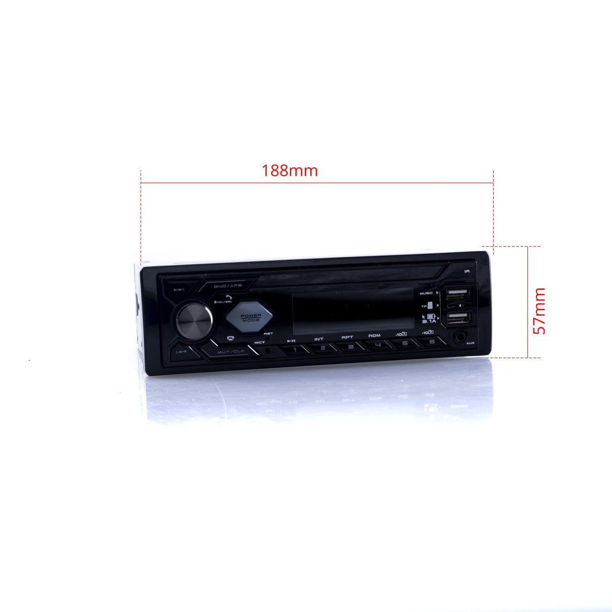 1-DIN-bilstereo – Svart – 9V - 16V – 188 mm – 57 × 112 mm